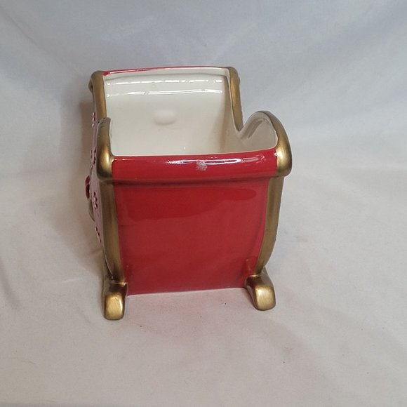 Fitz and Floyd Festive Bells Sleigh Ceramic Red Gold 7 x 5 x 4 Inches - Picture 8 of 11